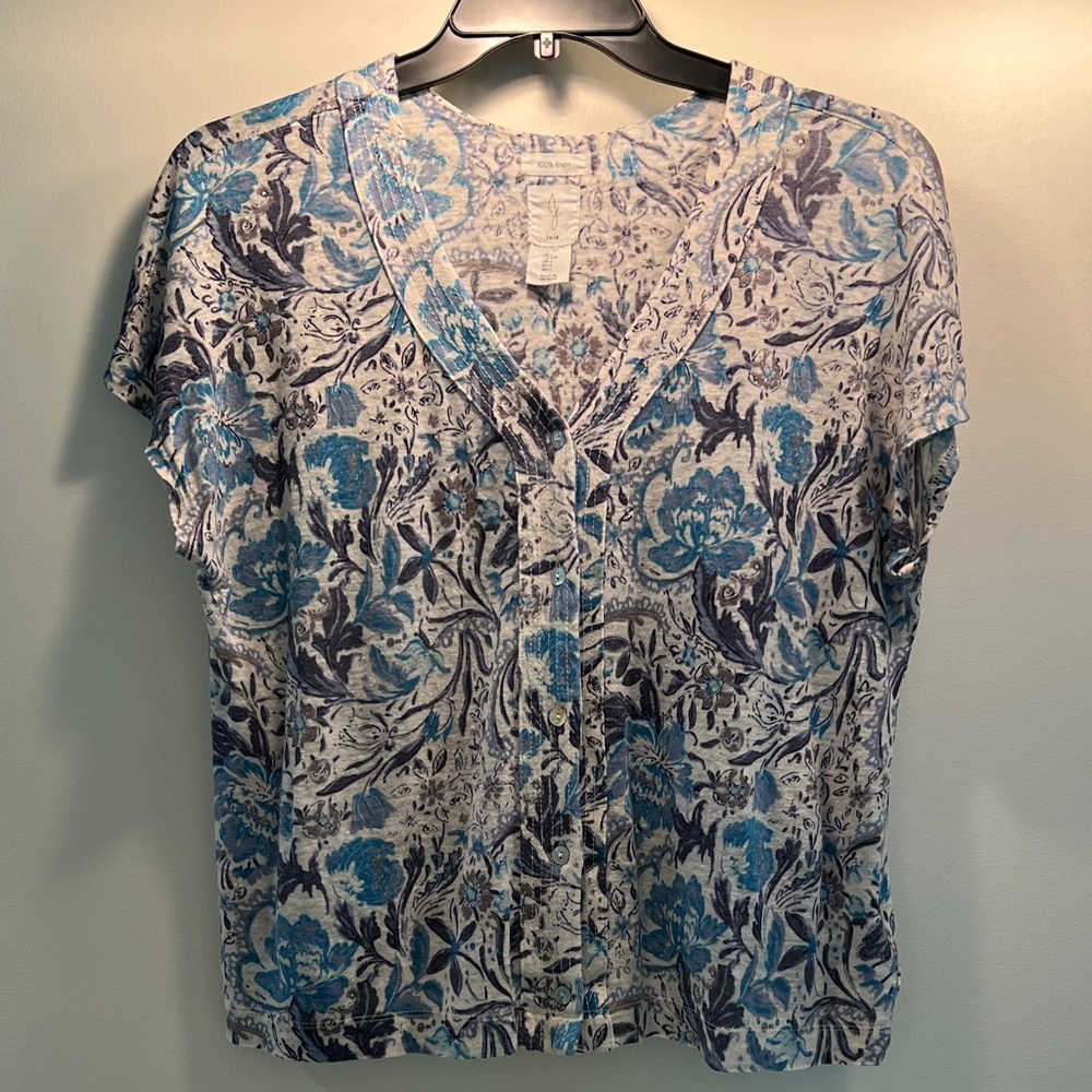 Joie Blue & White 100% Linen Blouse